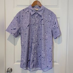 Uchuu Summer Space Bunny Button Down Shirt - Lavender Kawaii Print - Size XL